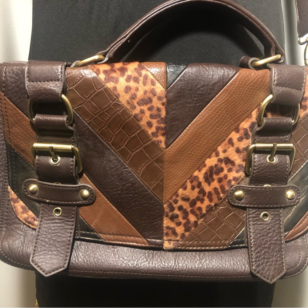Vintage Aldo leather Brown and Tan Patchwork crossbody/messenger bag